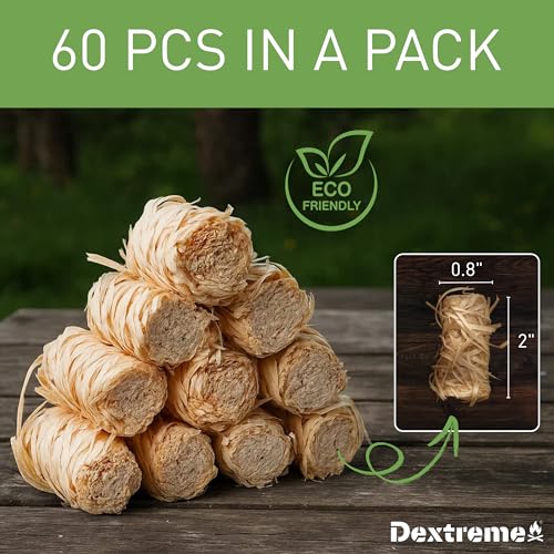 Fire Starter (60 PCS) Natural Fire Starters for Campfire, Charcoal Starter, Fireplace, Wood Stove, BBQ, Chimney, Fire Pit, and Grill | All Weather, Odorless, Non-Toxic, w/10 Min Burning Time - style: 60 PCS