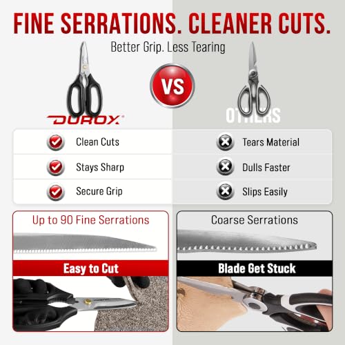DUROX - Heavy Duty Scissors, Multipurpose Utility Scissors. Built to Cut Leather, Cardboard, Carpet, Plastic and Rope. All Purpose Heavy Duty Kitchen Scissors to Cut Meat, Poultry and Chicken Bones