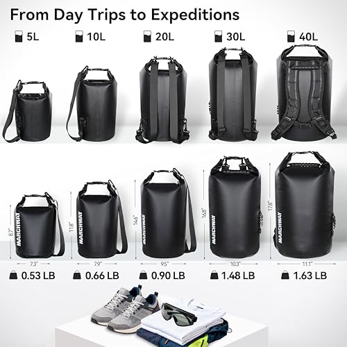 MARCHWAY Floating Waterproof Dry Bag Backpack 5L/10L/20L/30L/40L, Roll Top Sack Keeps Gear Dry for Kayaking, Rafting, Boating, Swimming, Camping, Hiking, Beach, Fishing - color: Black, size: 10L
