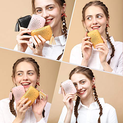 APHISON RFID Credit Card Holder Zipper Card Case Keychain Small Wallet for Women 1927 DARK-YELLOW - color: A-DARK-YELLOW（single zip）