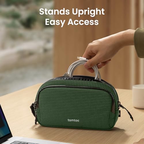 tomtoc Electronic Organizer Travel Case Performance, Dual Compartment Bag - color: Green Plaid, size: Medium