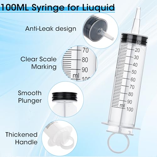 3 Pack 100mL Syringes, Large Plastic Syringe with Tip Adapter for Liquid, Dispensing, Watering, Scientific Labs,Measuring - style: 100 ml