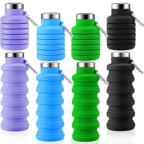 Lallisa 4 Pcs Collapsible Water Bottles 17 oz Reusable Silicone Foldable Travel Water Bottle Portable Leak Proof Sports Water Bottles for Gym Camping Hiking (Blue, Purple, Gray, Green) - color: Blue, Purple, Gray, Green