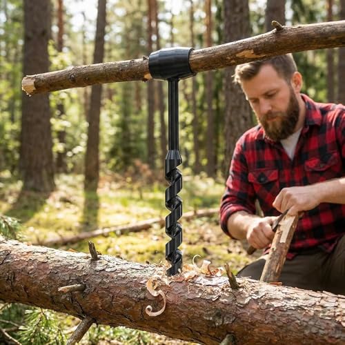 25mm Hand Auger Wood Drill - Bushcraft Manual Survival Self-Tapping Drill Bit for Camping, Outdoor Hiking & Woodworking (260mm Total Length)