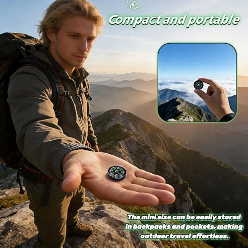 25-Pack Mini Liquid Filled Compass - 20mm Pocket Sized Directional Compass for Hiking, Camping, Survival, Outdoor Activities, Emergency Kits, and Gifts, Black with Green Markings