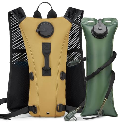 Running Hydration Vest Pack Tactical 3L Water Bladder Backpack Bag for Cycling Marathon Hiking Daypack Men & Women - color: Brown Khaki Tan