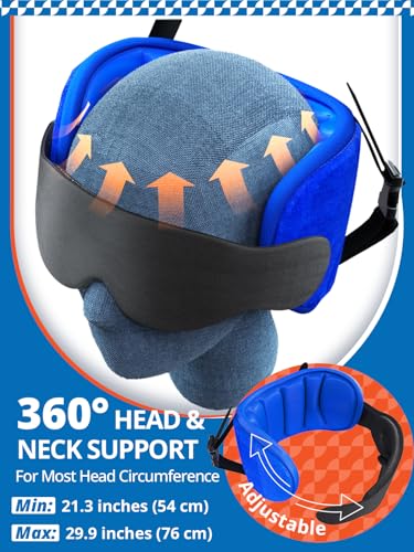 SARISUN Travel Pillows for Airplanes, 360° Stable Support for Sleep, 2pcs | Airplane Head Strap with Seat Strap, Sleep Eye Mask, Long Flight Travel Essentials, Stop Bobblehead, Black+Mottled Blue - color: Black and Mottled Blue