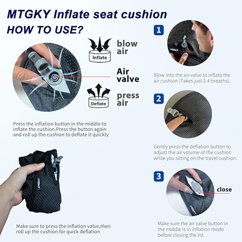 Travel Seat Cushion for Airplane,Portable&Adjustable Air Seat Cushion,Inflatable Cushion for Travel,Coccyx Tailbone Pain Relief Chair Pad - color: Black