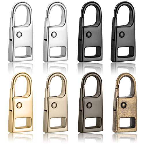 WILLBOND 8Pcs Zips,Black, Silver, Gun-Black, Platinum, Light Gold, Bronze | Replacement Pull Tab for Luggage Backpack Jacket, Detachable Metal Slider, Universal Zipper Repair Kit, Fixer Handle - style: Black, Silver, Gun-Black, Platinum, Light Gold, Bronz