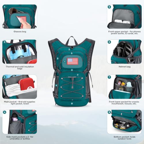 Maelstrom Lightweight Hydration Hiking Backpack with 2L/3L Water Bladder | BPA-free, High Flow Bite, Insulated Compartment, Reflective Strip, Utility Pockets, Perfect for Running, Cycling, Marathon - color: 6.Cyan, size: 2L Bladder