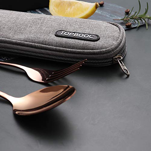 Portable Stainless Steel Flatware Set, Travel Camping Cutlery Set, Portable Utensil Travel Silverware Dinnerware Set with a Waterproof Case (Rose God) - color: Rose Gold