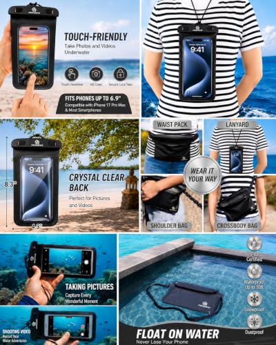 Freegrace Waterproof Dry Bag with Double Zip-Lock, Phone Case & Waist Pouch | 10L Navy Blue, Clear Window, Submersible 500D Drysack, Adjustable Crossbody Strap, Gear For Kayaking, Boating, Beach, Surfing - color: Navy Blue, size: 10L, style: Window