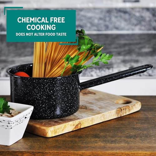 MIRRO 1.25 Qt Enamel Saucepan for Sauces, Black | Compact Size for Efficient Cooking, Smooth Glass Enamel Coating, Comfortable Extended Handle, Versatile for Sauces, Gravies - size: 1.3 Quarts