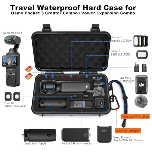 Lekufee Travel Waterproof Hard Case Compatible with DJI Osmo Pocket 4, DJI Osmo Pocket 3/Creator Combo/Power Expansion Combo/Vlogging Camera and Accessories(Case & Bag Only)