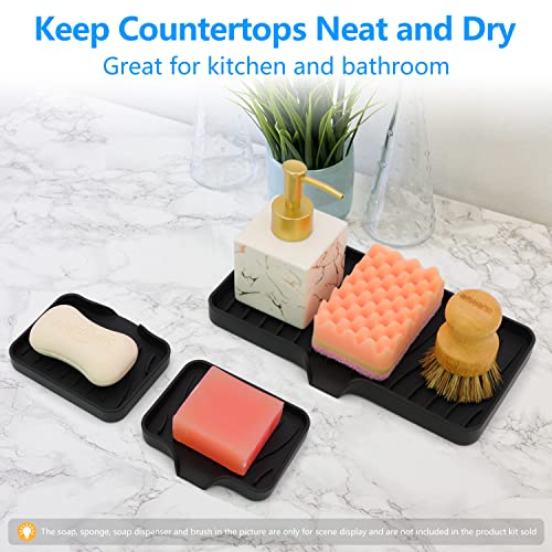 3-Pack Silicone Soap Dish, Sponge Holder for Sink, Kitchen Soap Tray, Bathroom Soap Holder, Sponge Tray with Drain (Black) - color: Black Style B