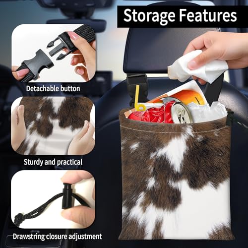 Car Trash Bag Large Hanging Can for Back of Seat, Cute Waterproof Car Garbage Bag for Vehicle, Travelling, Outdoor Cute Cowhide Print - color: Cute Cowhide Print