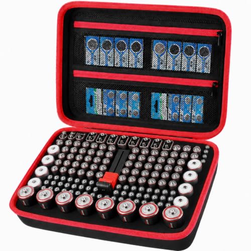 Comecase Battery Organizer Case with Tester, Holds 162+ AA AAA C D 9V - size: Large 162+Batteries