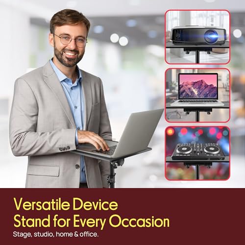 PYLE-PRO Universal Laptop Projector Tripod Stand - Computer, Book, DJ Equipment Holder Mount Height Adjustable Up to 39.37” w/ 14” x 11” Plate Size -for Office, Home, Stage, Studio, DJ Racks Holder - size: 14'' x 11''