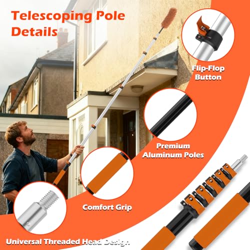 AgiiMan 30FT Reach Telescoping Pole - 5 to 24FT Extension Pole, Portable Aluminum Telescoping Rod with Easy Flip Lock, Paint Roller Extension Poles for Paint Dusting, Window Cleaning - size: 5FT-24FT