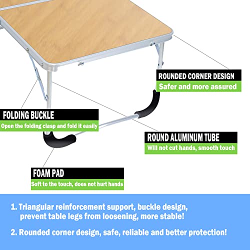 Portable Folding Table - Small Outdoor Folding Table, Suitable for Travel, Camping, Beach, Barbecue, Picnic, Party, Patio (Bamboo) - color: Bamboo