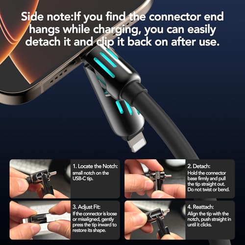 MFish 240W 4-in-1 Fast Charging Cable, Black, 6.6FT | Carrying Case, USB-A & USB-C to USB-C/Lightning, For iPhone 17/16/15/14, MacBook, iPad, Laptop, Samsung S25/S24 - color: Black, size: 6.6Ft