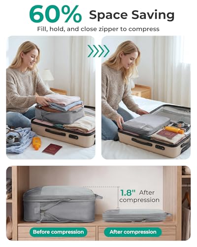 BAGSMART Compression Packing Cubes for Travel Essentials - color: Storm Front Grey, size: Set of 6