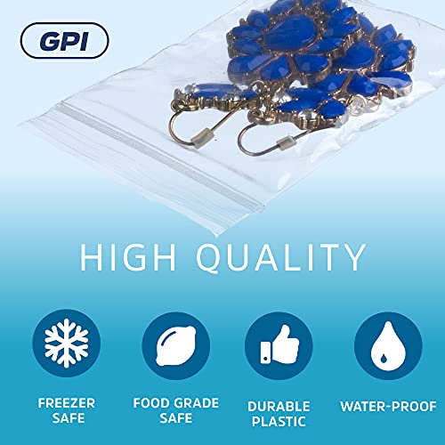 2" x 3" Small Zip Bags, 100 Pack, Clear Plastic Reclosable Poly Baggies, 2 mil with Resealable Zip Top Lock for Storage & Packaging Jewelry, Pills, Meds, Candy, Beads & Seeds. GPI - size: 2" x 3"