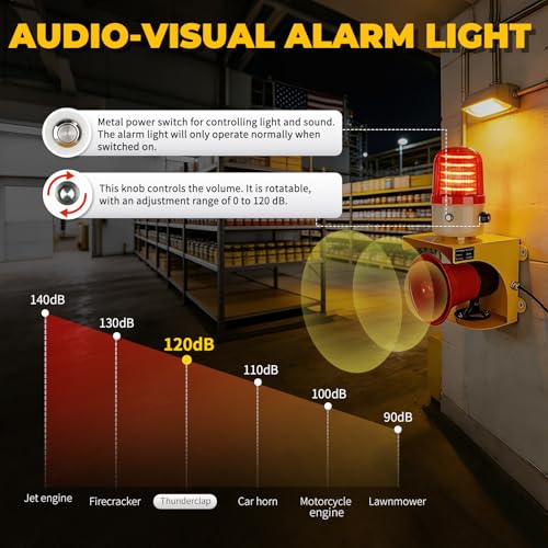 AC110V Industrial Siren Alarm Strobe Light-120dB Loud Horn&Waterproof Red Beacon Warning Light for Emergency,Factory,Fires,Tornado,Intruder Deterrent (with Switch&Volume – Adjustable 0–120dB) - style: With Switch & Volume – Adjustable 0–120dB