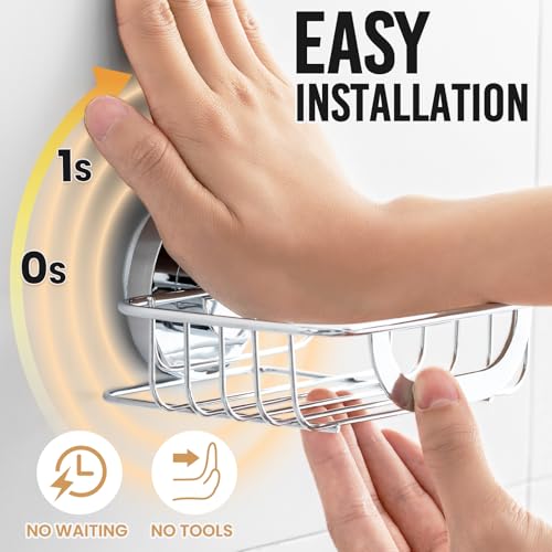 Bar Soap Holder with Hooks, Suction Cup Soap Dish Stainless Steel | Soap Holder Shower Wall Mounted, Soap and Razor Holder for Shower, Rustproof for Bathroom, Sponge Holder Saver, Silver - color: Silver, size: 1 Tire