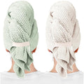 ROLSHOL 2-Pack Large Microfiber Hair Towel Wraps for Women, 27 × 39 in - color: Green, White