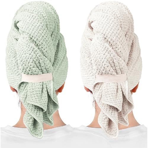 ROLSHOL 2-Pack Large Microfiber Hair Towel Wraps for Women, 27 × 39 in - color: Green, White