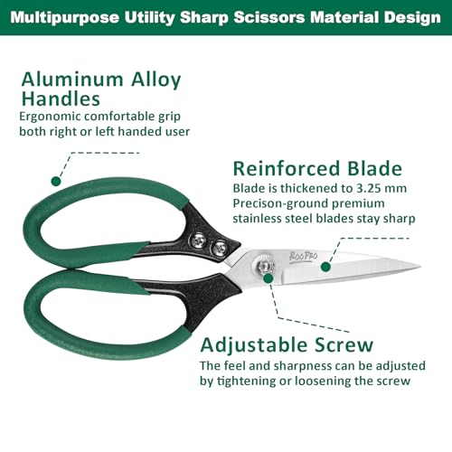 Utility Scissors All Purpose Heavy Duty 8.5 inch Sharp Blades | Stainless Steel,Aluminum Alloy Handle for Cutting Cardboard,Carpet,Fabric,Leather,Rope,Rubber,Plastic and Kitchen or Work Use - color: Green
