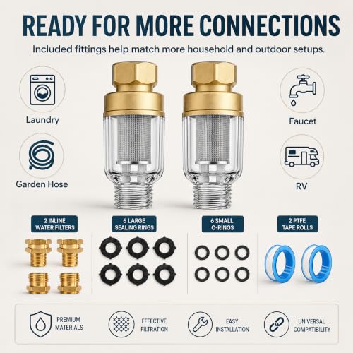 2 Pack Washing Machine Water Filter, Inline Sediment Water Filter with 50Mesh Stainless Steel Screen, Brass Threaded PreFilter for Washing Machine, Water Heater, Faucet, Garden Hose, RV - color: Style A
