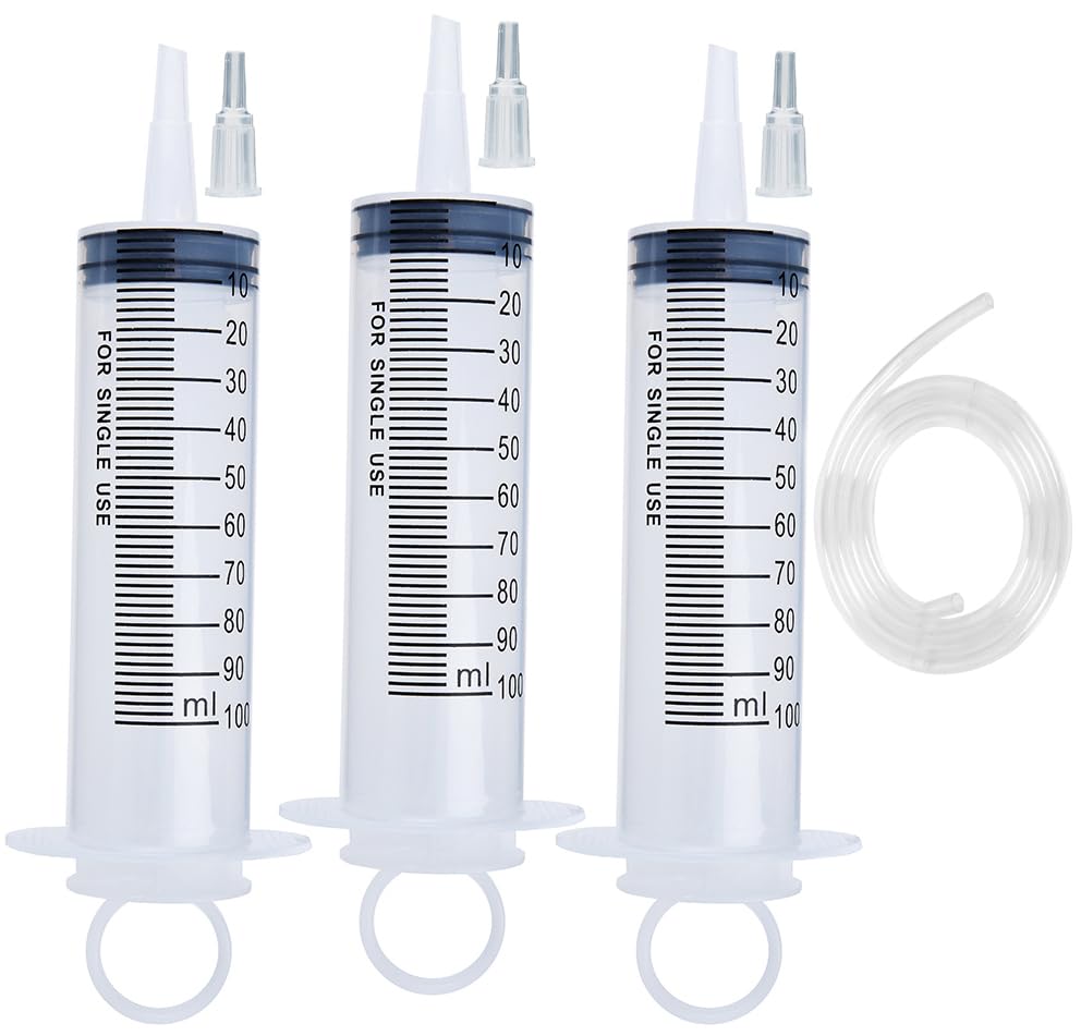 3 Pack 100ml Syringes with 55.1 Inch tube for Dispensing, Measuring, Scientific & Refilling - style: 100 ml