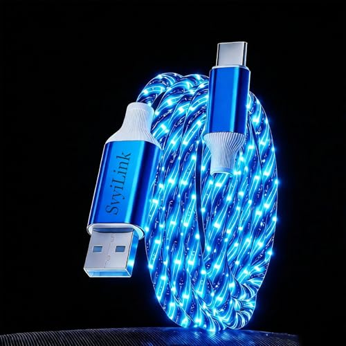 USB Cable PD Fast Charger Lighted Up (USB A TO C Starry Blue)Mobile Phone Data Cable, Charging Cable, Supports Data Transfer, 39-inch, TPE Material, Compatible with Almost All Type-C Devices. - color: USB A TO C Starry Blue