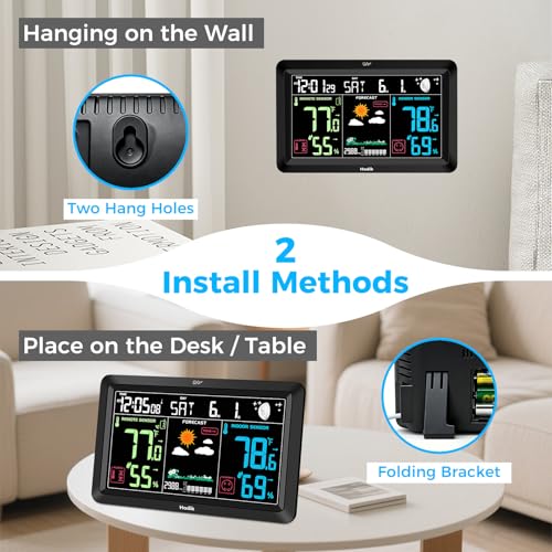 Weather Station Wireless Indoor Outdoor Thermometer Clock (Black)