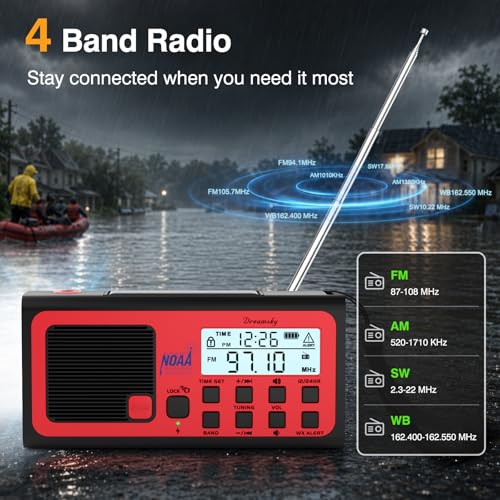 DreamSky Emergency Radio NOAA Weather Alert with Hand Crank - color: Red