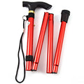 Folding Lightweight Walking Stick - Adjustable Aluminum Metal Collapsible Travel Cane with Non-Slip Rubber Base - color: Red