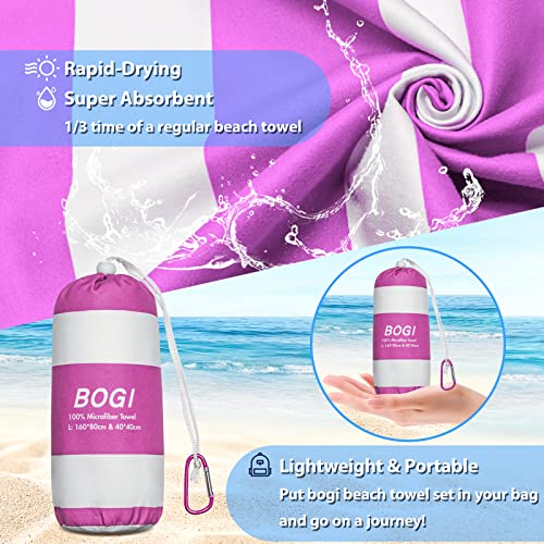Microfiber Beach Towel Set, Quick Dry Beach Towel, Lightweight Absorbent Oversized Travel Towel, Sand Proof Compact Pool Towels for Travel Bath Beach Swim Gym Yoga（L 63''x31.5''） - color: Hpink