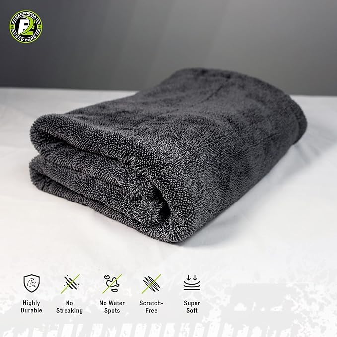 ExoForma Mega Car Drying Towel - Holds Up to 9 lbs, No Streaks, Scratches, or Water Spots | 1200 GSM Microfiber Double Twist Pile & Edgeless Design, 1 Quick & Effortless Dry - 24” x 36” - size: Pack of 1