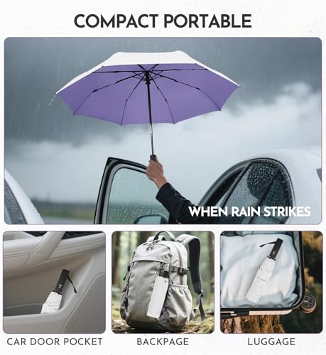 Windproof Travel Umbrella for Rain - 43" Compact Folding Umbrella, Reinforced Strong Frame, Lightweight Portable Parasol with UPF 100+ UV Sun Protection, Cruise Ship Essentials - color: 1-White