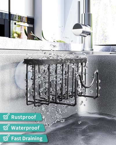HapiRm Multifunctional Sponge Holder with Unique M-Shaped, 2 Installation Methods Kitchen Sink Caddy Organizer, Rustproof Stainless Steel Kitchen Organizers and Storage Essentials - Black (Pack of 2) - color: Black, size: with M-shaped Holder (Pack of 2)