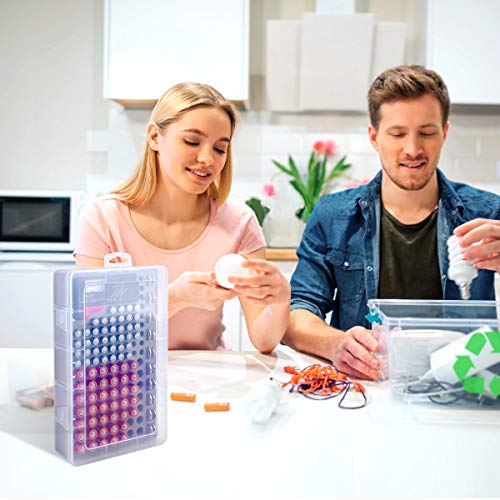 ALCYON Battery Organizer with Tester for 49 AA, 51 AAA and 20 Button Cells | Clear Shell, Pre-Cut Foam and Snap Closure Keep Batteries Upright; Hanging Holes Save Drawer Space, Batteries Not Included - size: X-Large
