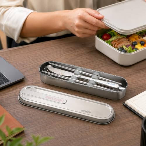 iNKULEER 100% Pure Titanium Travel Cutlery Set | Reusable Utensils with Metal Case | Portable Silverware for Camping, Office, Travel & Outdoor Dining - color: Titanium