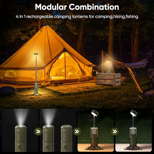 Camping Lights, Rechargeable Collapsible Camping Lanterns | Portable Flashlights, Camping Light for Tent, Emergency, Outdoor, IPX5 Waterproof - color: Military Green