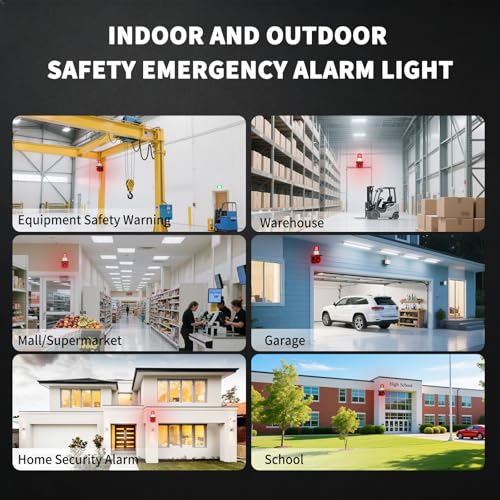 AC110V Industrial Siren Alarm Strobe Light-120dB Loud Horn&Red Beacon Warning Light,Waterproof Indoor/Outdoor Safety Alarm for Emergency,Factory,Office,Fires,Tornado,Intruders,Animal Deterrent - style: Basic (Always On) – 120dB
