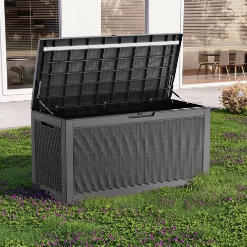 130 Gallon Outdoor Storage Box Waterproof, UV Resistant Resin Deck Box for Patio Furniture, Outside Storage Box for Garden Tools, Patio Cushions, Black - color: Black, size: 130 Gallon