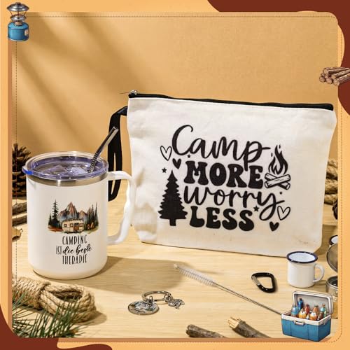 3 Pcs Camping Gifts 17oz Insulated Mug Makeup Bag Keychain for Christmas - color: White, style: Camper