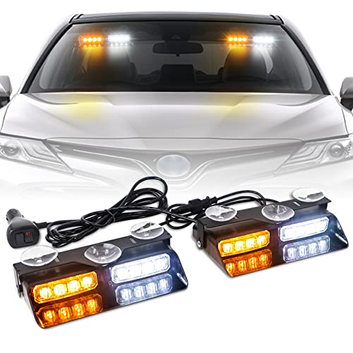 XRIDONSEN 2 in 1 Dash Strobe Lights Interior Windshield Emergency Lights - color: Amber/White
