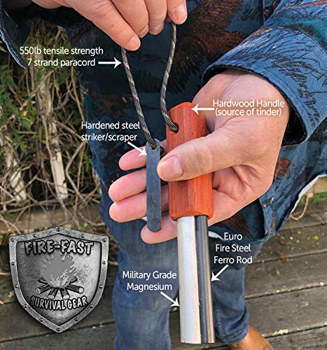 Fire-Fast Trekker. Best Emergency Waterproof Survival Fire Starter. Magnesium and Euro Fire Steel Ferro Rod. Compact Durable Tool for Bushcraft, Camping, Backpacking, Hiking, Hunting, or Bug Out Bag - style: 1 Pack